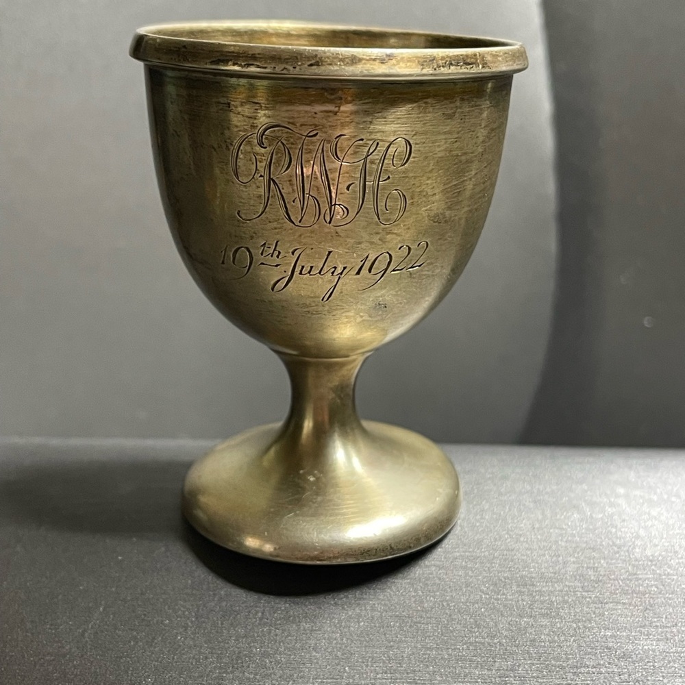 1921 Levi & Salaman Sterling Silver Egg Cup Engraved 19th July 1922 RWH.